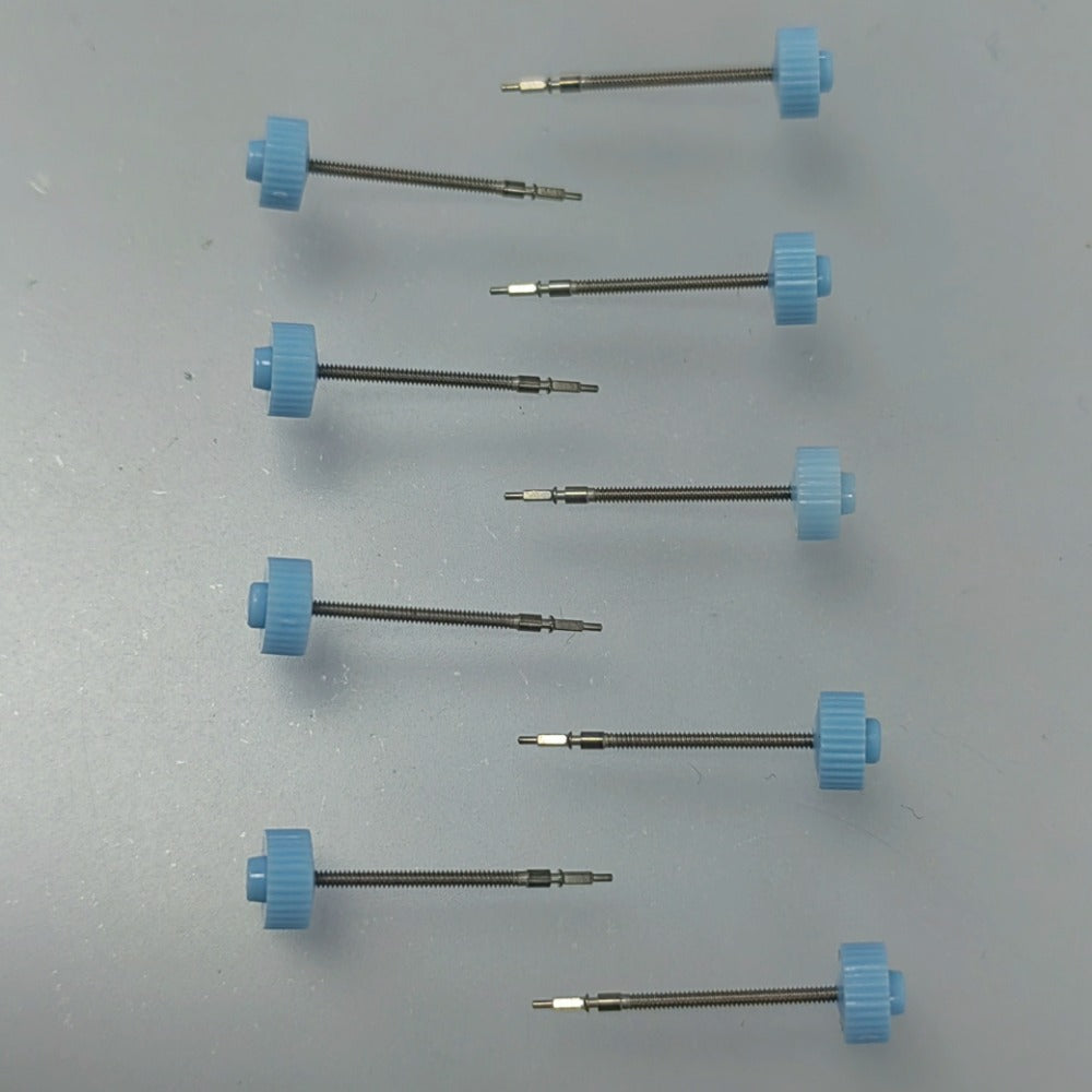 Set of 5 winding stems compatible with Ronda 751, 753, 762, 763 watch movements for precise repairs.