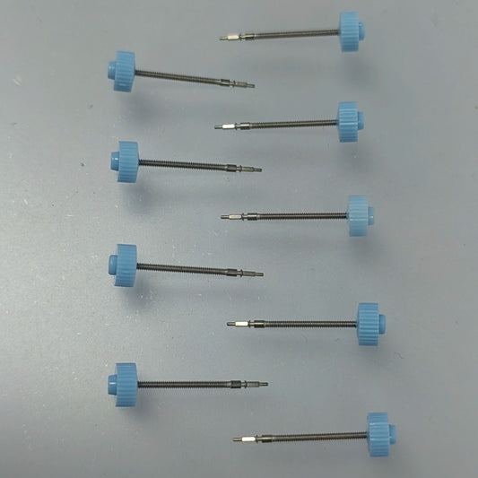 Set of 5 winding stems compatible with Ronda 751, 753, 762, 763 watch movements for precise repairs.