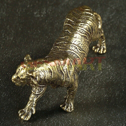 Solid copper bronze Northeast Tiger figurine, hand carved vintage trinket