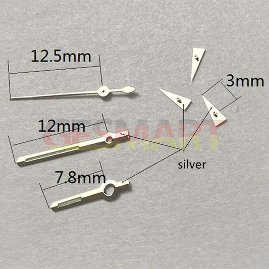 Aiguilles de montre luminescentes vertes argentées de 12,5 mm pour Miyota OS10 OS20 OS22 OS60 OS80