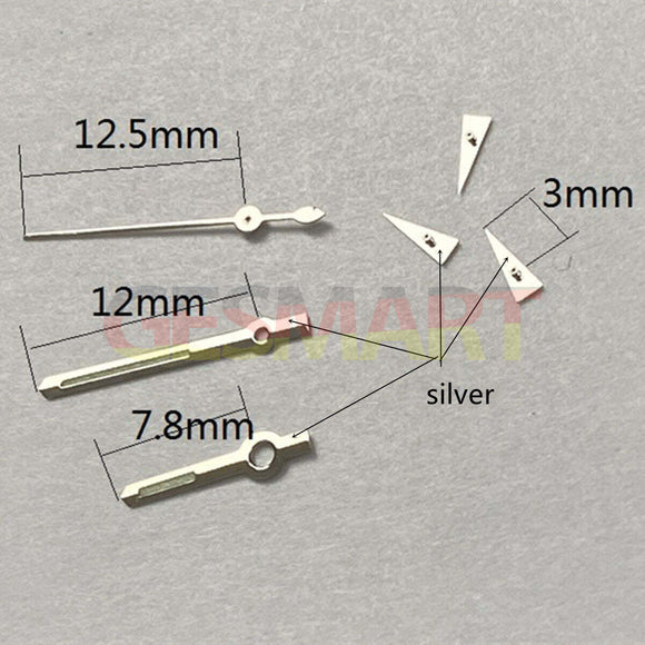 12.5mm Silver Trim Green Lume Watch Hands for Miyota OS10 OS20 OS22 OS60 OS80