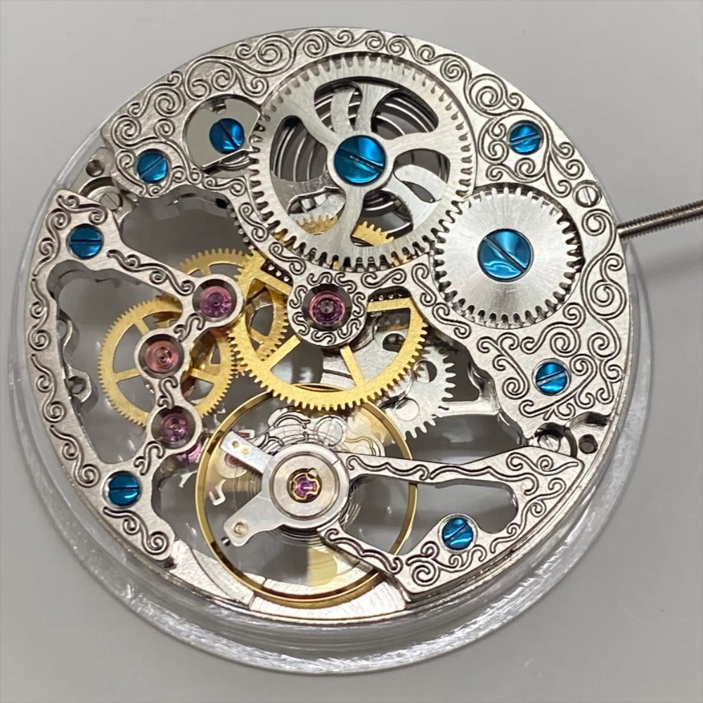 China Made ST3600 6497 hand-wound mechanical movement with intricately carved silver casing.