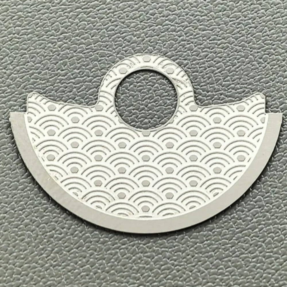 Silver waved rotor oscillating weight overlay, compatible with NH35 NH36 7S26 4R35 movements for watch customization.