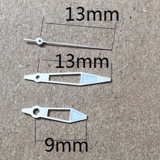 Silver Trim 13x13x9mm Hollow Green Lume Watch Hands for Miyota 2035 Quartz Movement