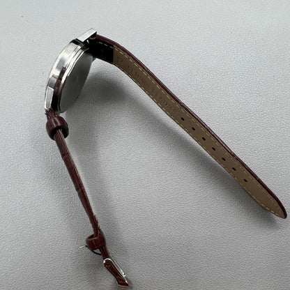 Shanghai 36mm 8120 manual mechanical watch with white dial, brown strap, 17 jewels precision craftsmanship.