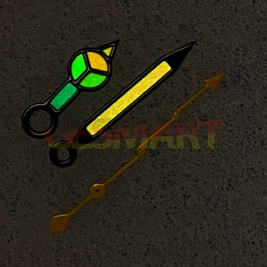 Black trim green luminous 3 hands arrow shape watch hands for NH35/NH36/4R/7S.