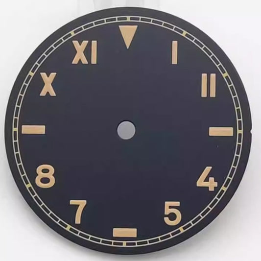 Vintage Orange font black watch dial with green lume, 28.5mm diameter for NH35/36/2824/8215 movements.