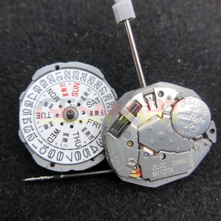 Miyota GL02 Japan quartz watch movement with day-date feature, reliable GL00 replacement by Miyota.
