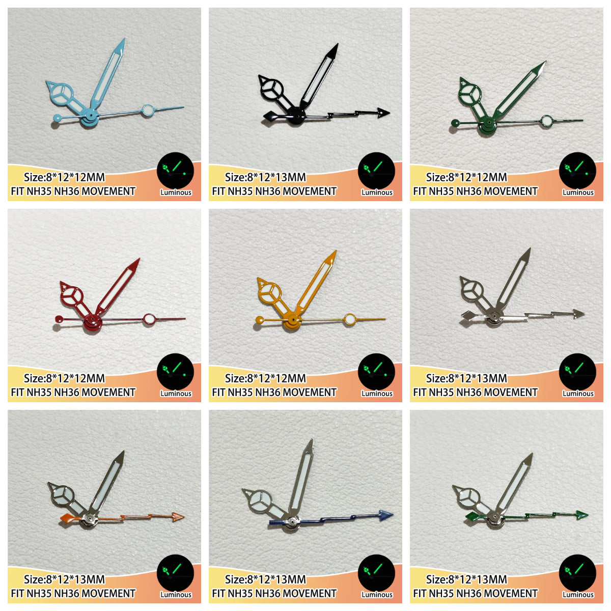 Modified Multicolor Watch Hands with Green Luminous Hands for NH35 NH36