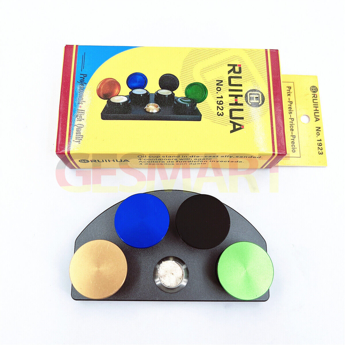 Die-cast alloy Oil Cups Stand with 4 containers for watch repair, model 30180, durable replacement accessory.