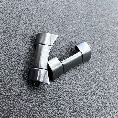 Set of 2 polished silver steel curved end links, 20x10mm, for secure watch band attachment.