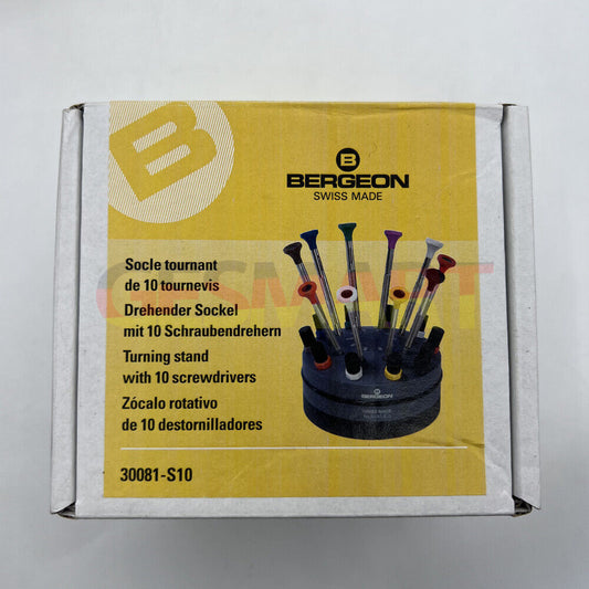 Bergeon 30081-S10 ergonomic watchmakers screwdrivers set with rotating stand for precise watch repair