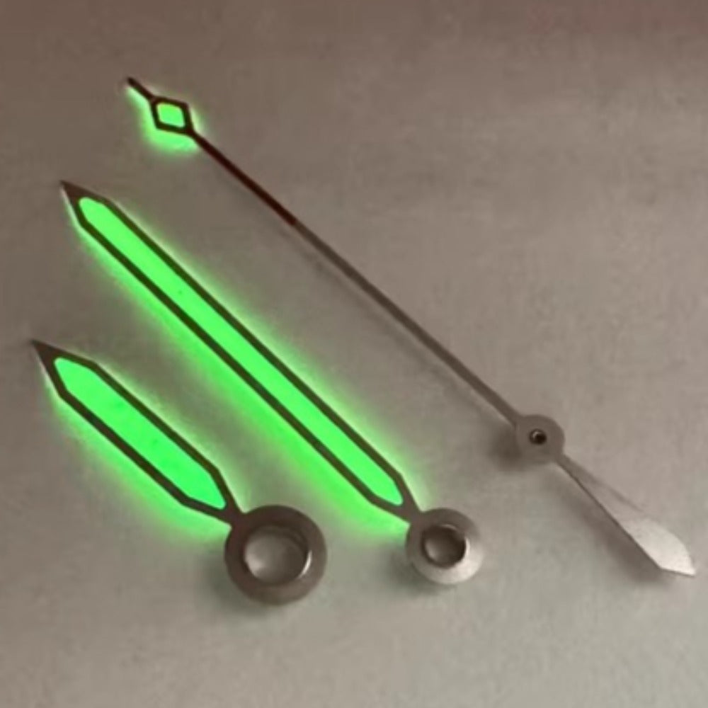Green lume matted silver watch hands with light green paint for ETA2824 2892 movement