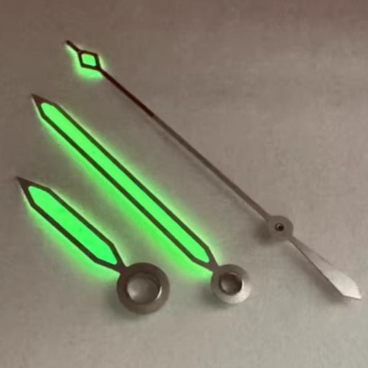 Green lume matted silver watch hands with light green paint for ETA2824 2892 movement