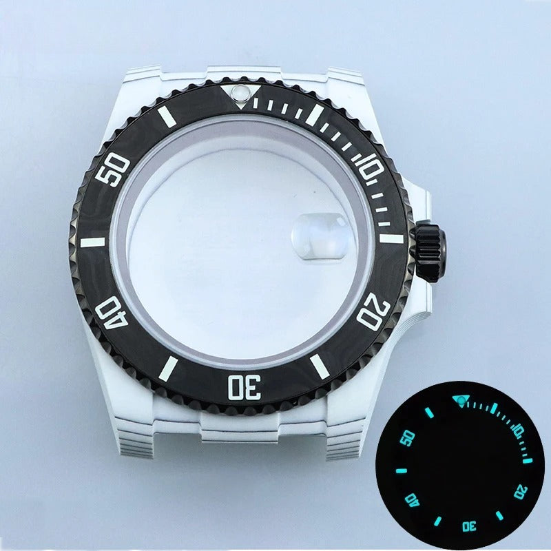 40.5mm Carbon Fiber Case Fit RLX3135 Sapphire Glass Carbon Fiber Bezel Blue Lume