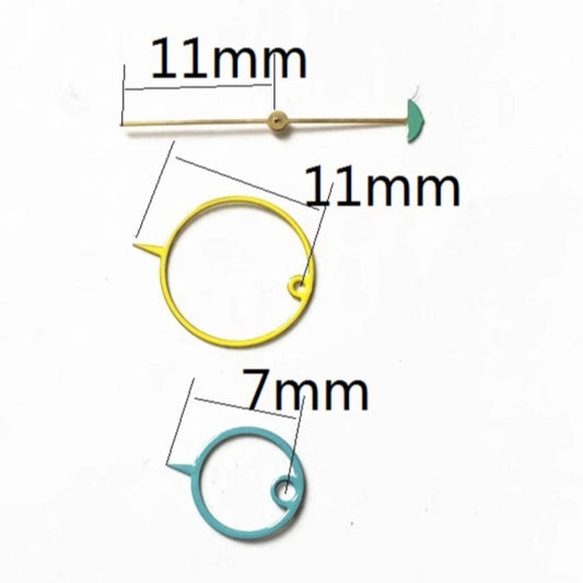 Aiguilles de montre creuses jaunes et bleues 11 x 11 x 7 mm pour mouvement à quartz Miyota 2035