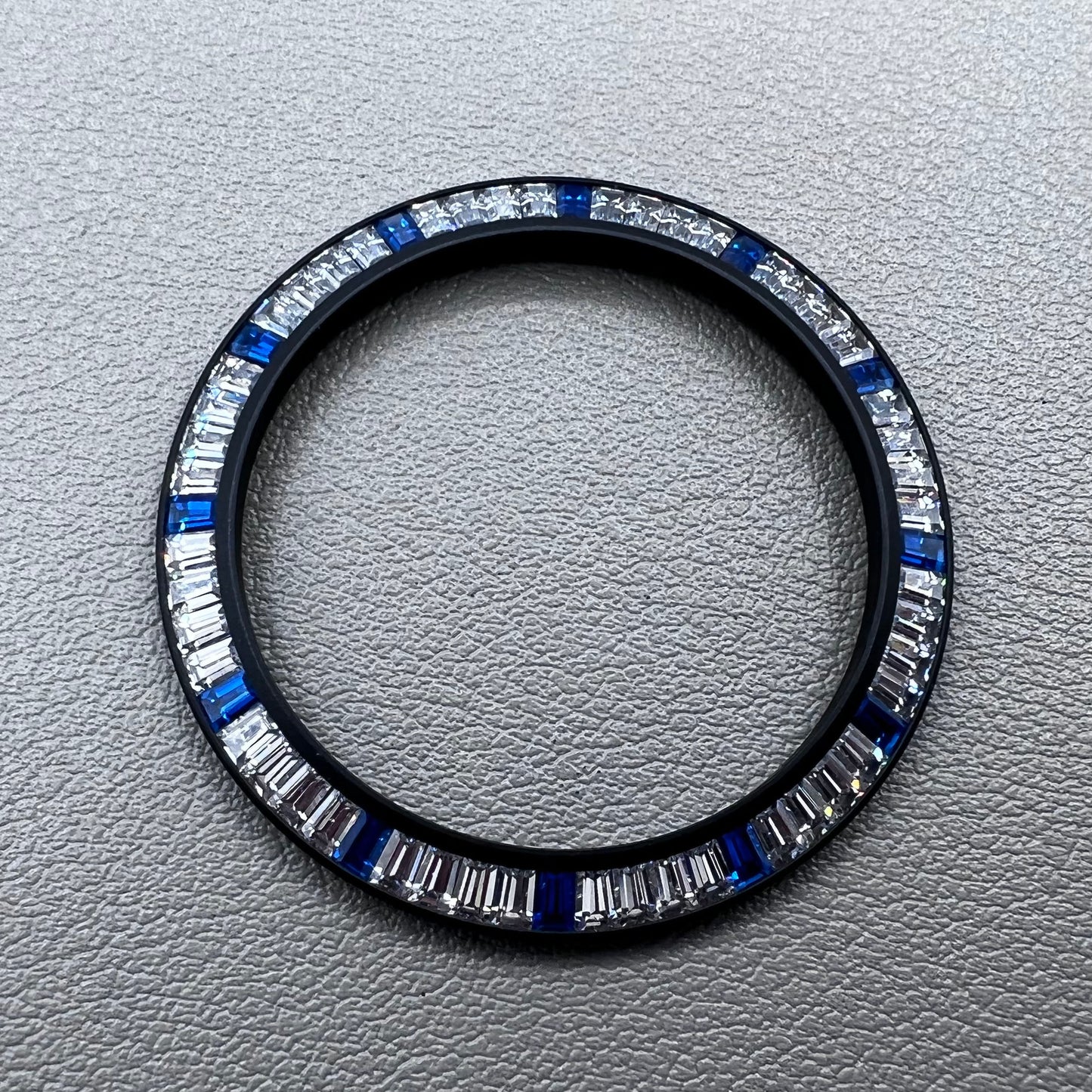 Daytona T-Shaped Square Moissanite watch bezel with silver blue black base for stylish watch customization