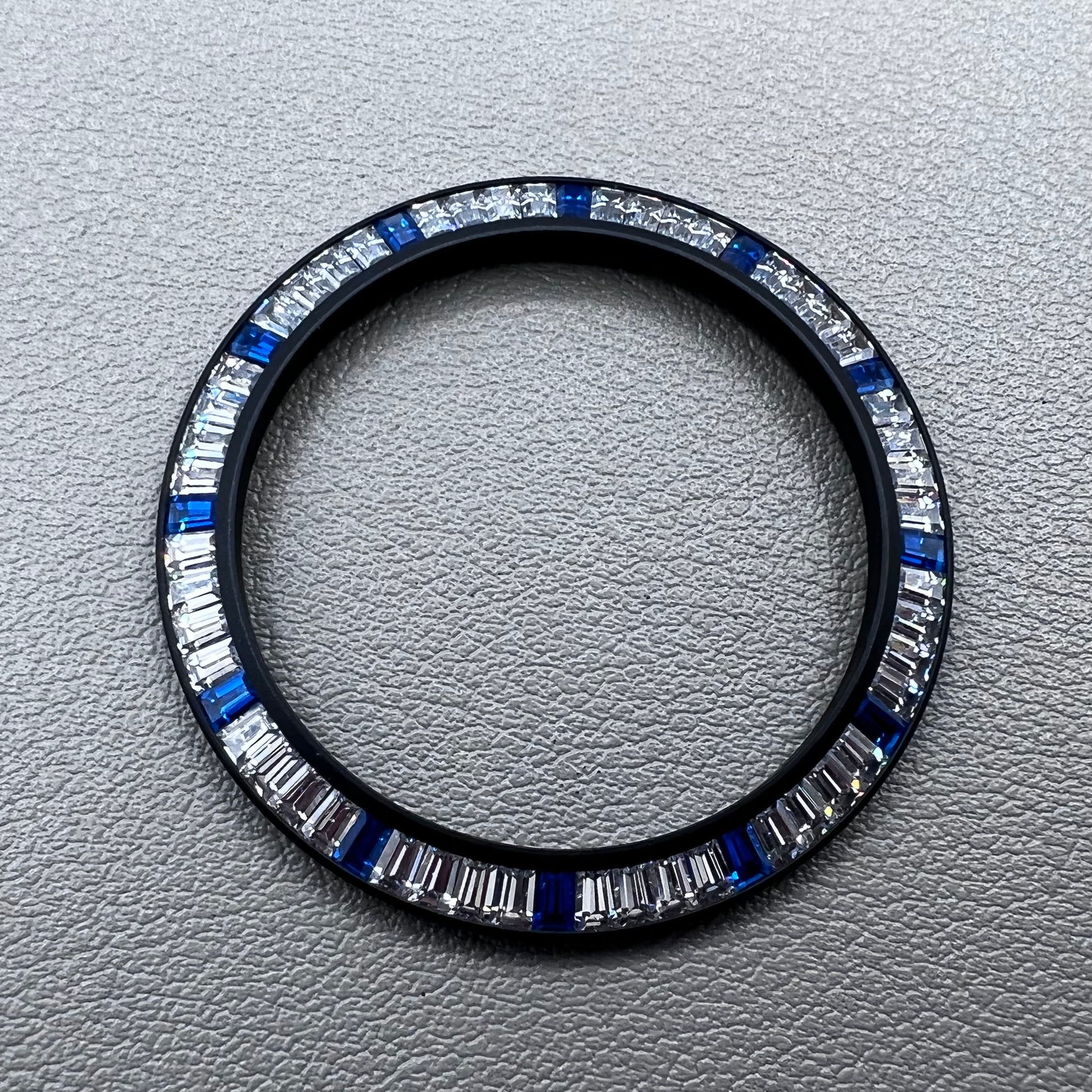 Daytona T-Shaped Square Moissanite watch bezel with silver blue black base for stylish watch customization