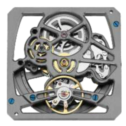 China Made Hollow 2801-A black mechanical watch movement with 3 hands and 25 jewels, precision watch part.