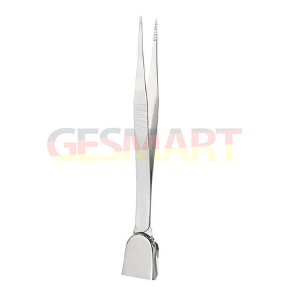Jewelry diamond tweezers with scoop shovel for precise gem and bead handling.