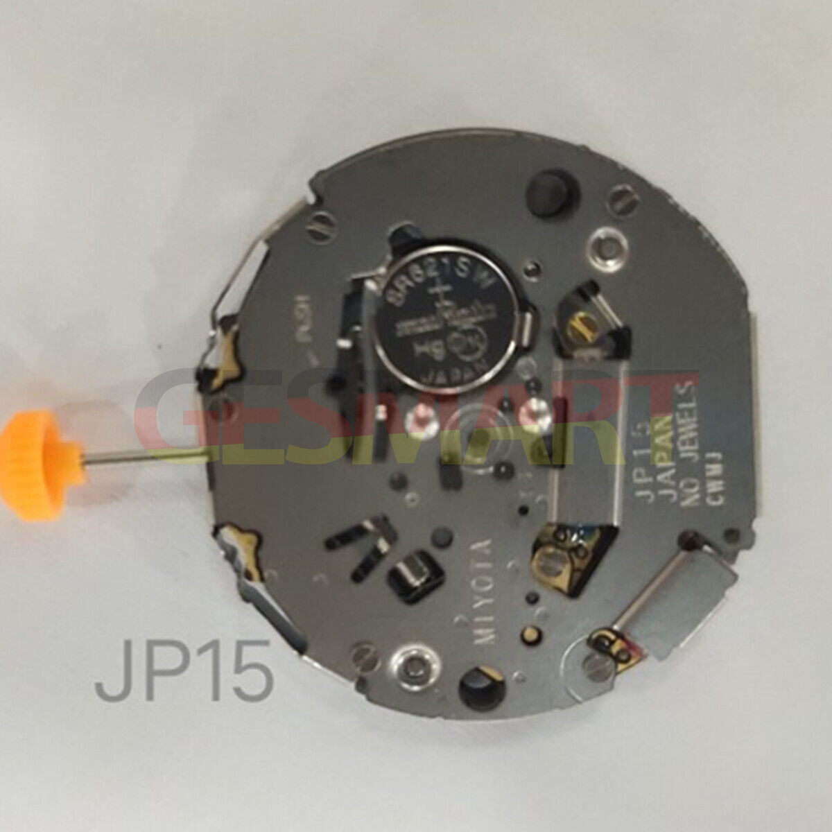 Miyota JP15 quartz watch movement with date display at 3 o'clock for precise timekeeping.