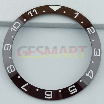38mm brown ceramic GMT bezel ring with white and gold markings, fits SUB watch models.
