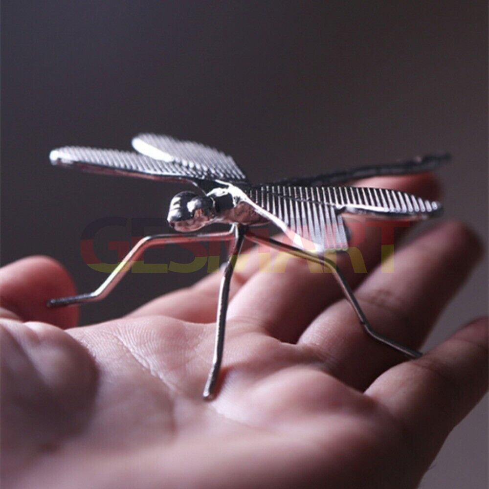 Alloy silver and golden little dragonfly trinket, intricately hand-carved collectible figurine for decor.