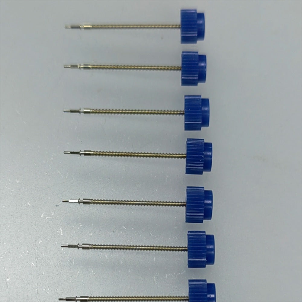 Set of 5 ETA 280.002 watch winding stems, 18.75mm length, precision parts for repair and replacement.