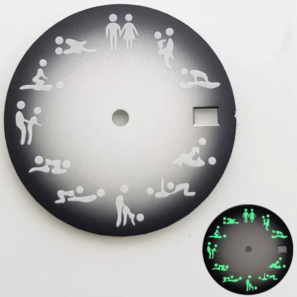 Gradual Grey 28.5mm watch dial with green lume designed for NH35 NH36 movements, enhancing readability and style.