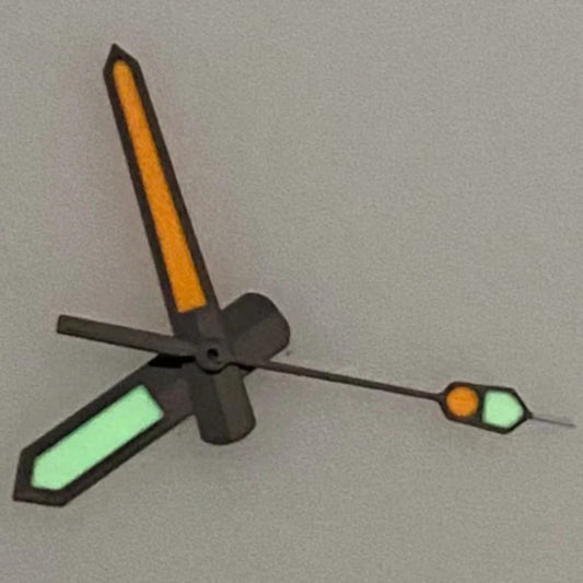 12.5mm C3 orange and green lume watch hands with black trim, compatible with NH35 NH36 NH70 NH72 movements.