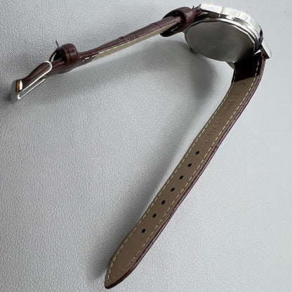 Shanghai 36mm 8120 manual mechanical watch with white dial, brown strap, 17 jewels precision craftsmanship.