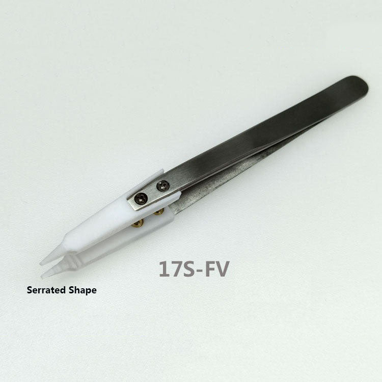 PTFE pointed tip tweezers, heatproof and chemical resistant, ideal for semiconductor lab use.