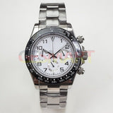 NEW 39mm Sapphire Glass VK63 Chronograph Quartz Watch White Dial Numberal Disk