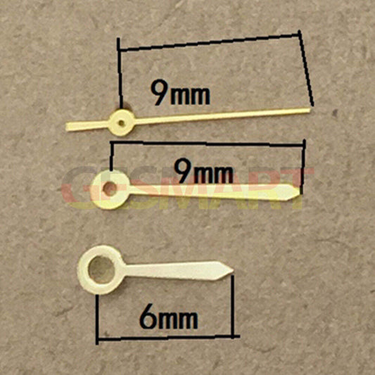 9mm polished golden arrow watch hands for Ronda 763 quartz movement, durable and precise.