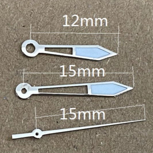 12x15x15mm Silver Trim Green Lume Hollow Watch Hands for Ronda 515 Quartz Movement