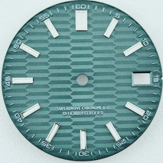 Green Lume Waved Green Watch Dial with Silver Nail Fit for NH35