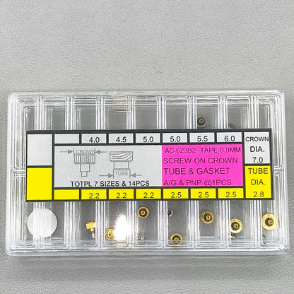 16 PIECES Stainless Steel Watch Crown Silver & Golden Screw on Crown Tube & Gasket