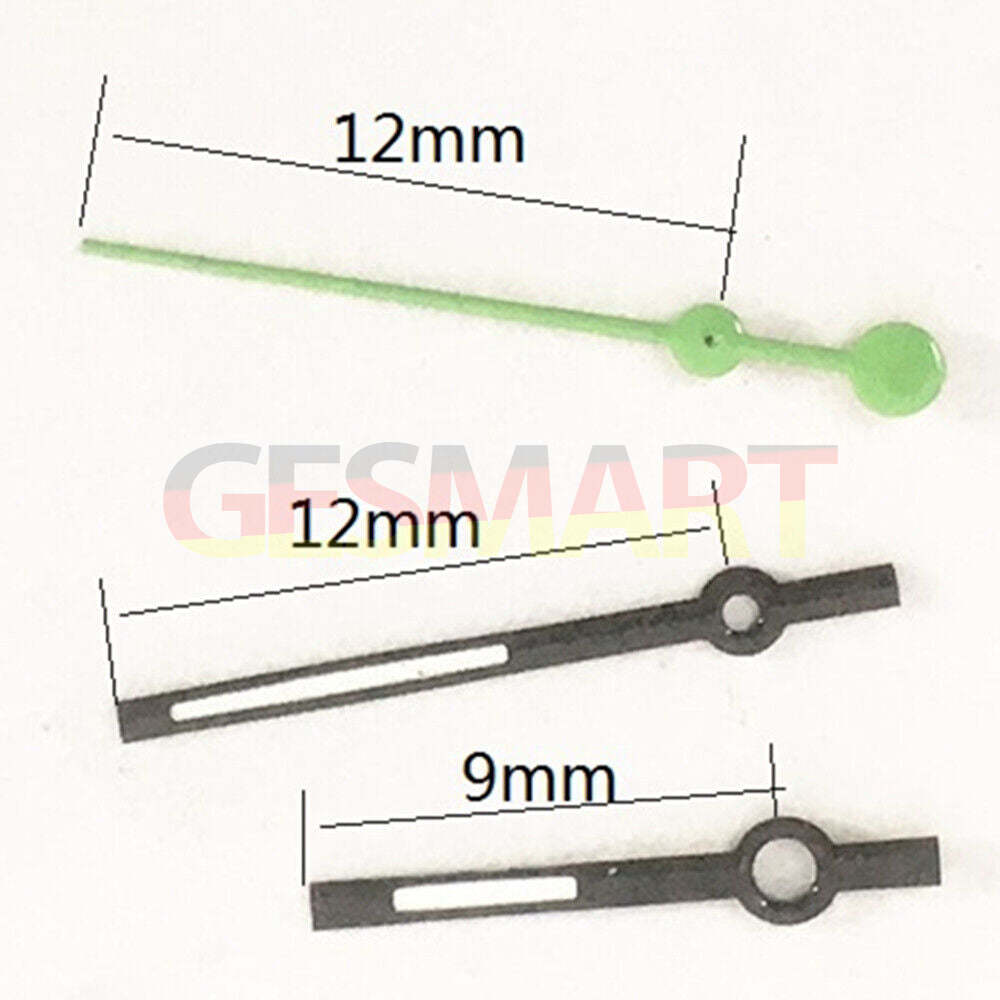 Aiguilles de montre noires et vertes de 12 mm pour mouvement à quartz Miyota 7T35