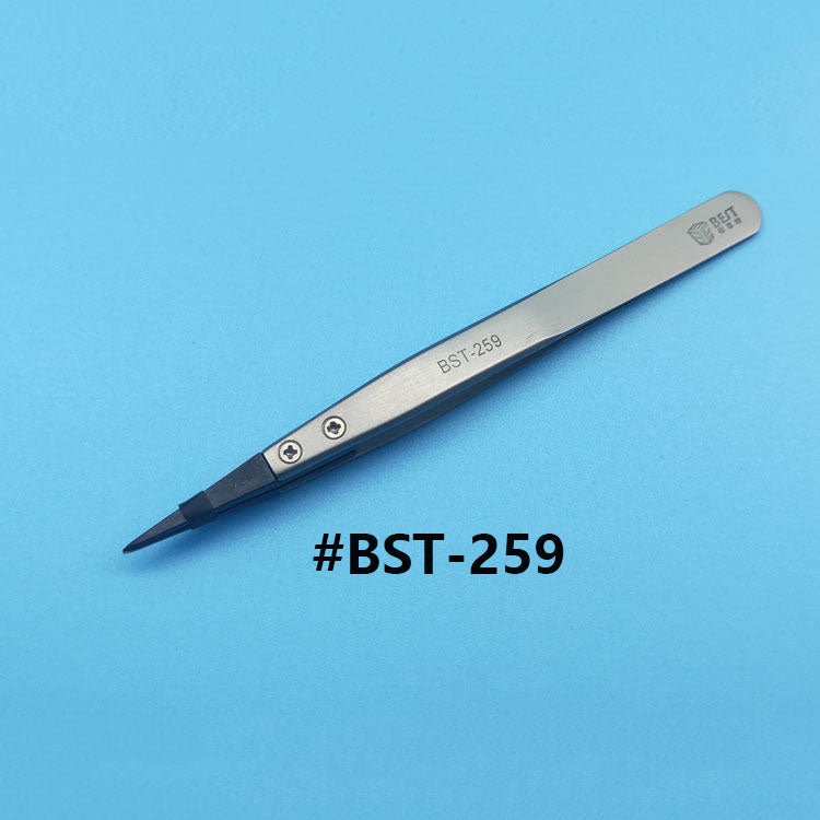 PTFE tweezer with anti-magnetic, anti-static properties and wear-resistant stainless steel handle for precise watch accessory handling.
