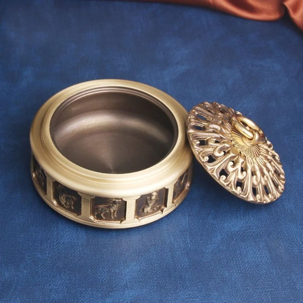 Hand-carved solid copper Chinese Zodiac incense burner, detailed bronze figurine for decor.