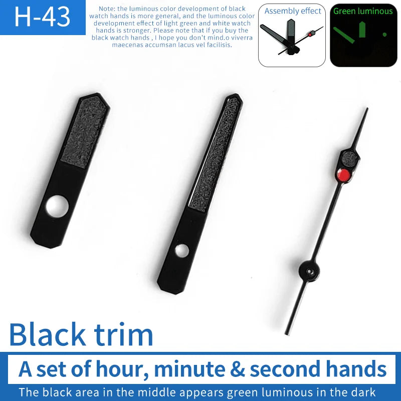 Black Trim With Lume Red Pointed Watch Hands for 6309 Ne15 NH35 7009 7002 7S26