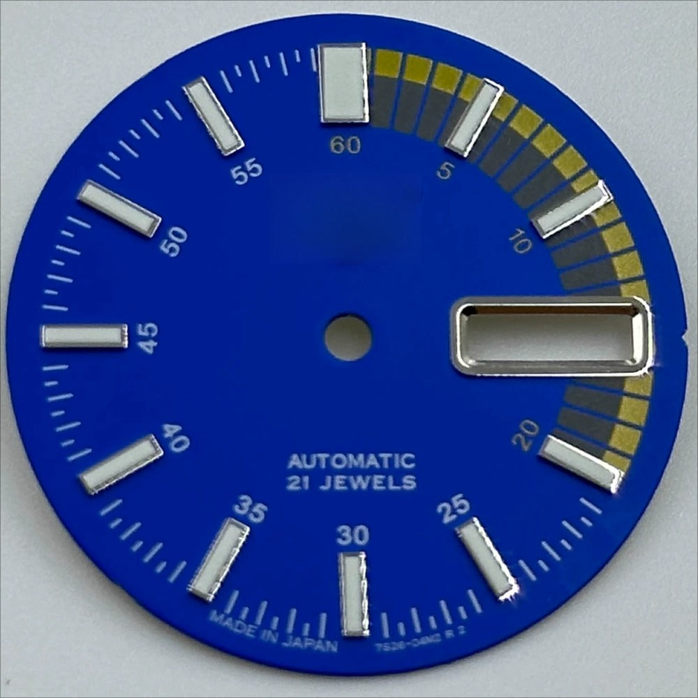 Blue 28.5mm Datejust diving watch dial with green luminous markers, compatible with NH36 movement.
