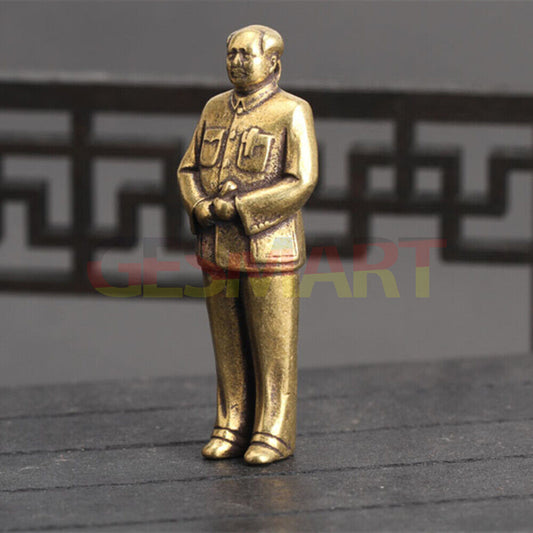Vintage hand-carved solid copper Chairman Mao figurine, classic bronze trinket collectible.