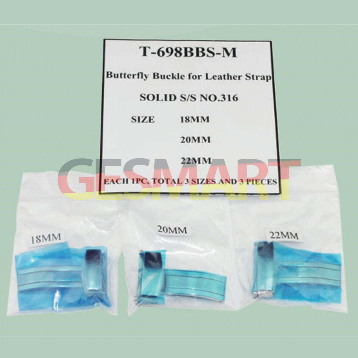 Set of 3 stainless steel butterfly buckles, 18-22mm, for men's leather watch straps. Durable repair parts.