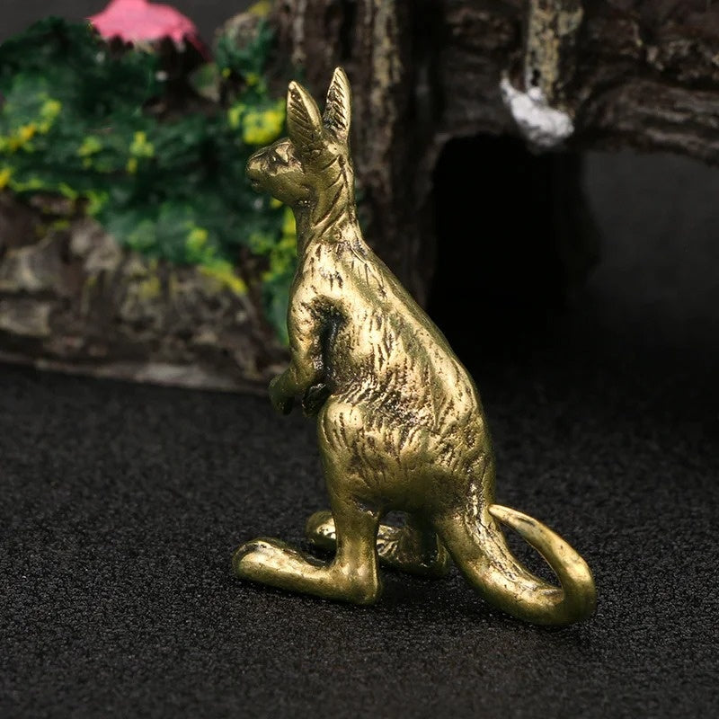 Hand-carved vintage bronze solid copper kangaroo trinket, collectible decor piece.