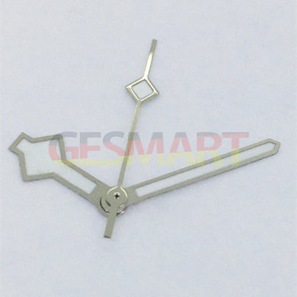 Green luminous watch hands with silver trim for Asian 8215/2813/8205 movement, enhancing readability and style.