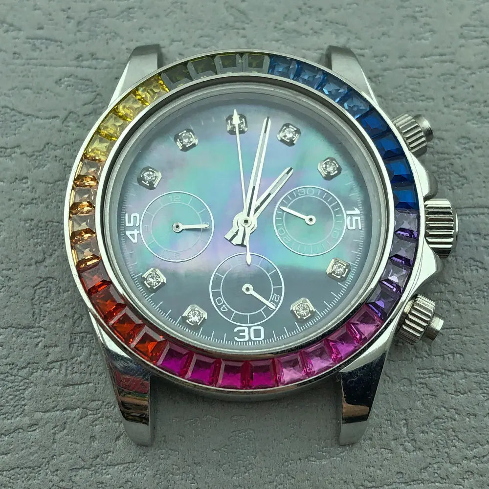 40mm Diamond Bezel Aurora Dial 316l Steel Sapphire Glass Case Suitable For VK63