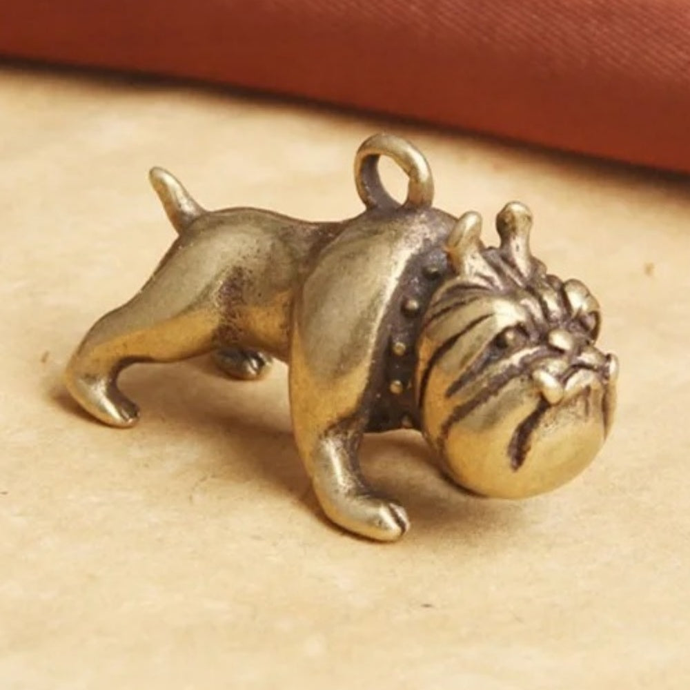 Hand-carved solid copper vintage pug figurine, perfect bronze trinket for watch accessory display.