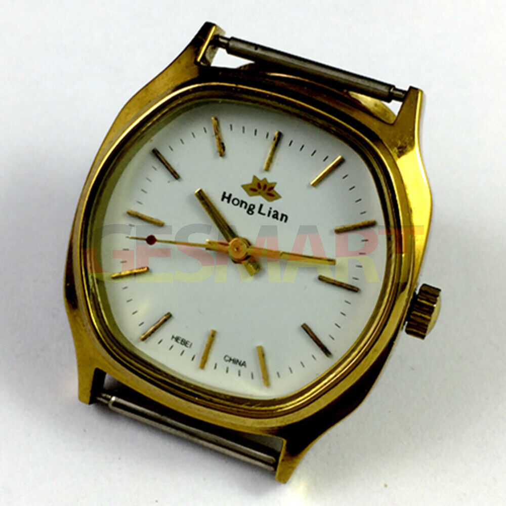 HONGLIAN 34mm square manual watch with golden nail markers and 17-jewel mechanical movement.