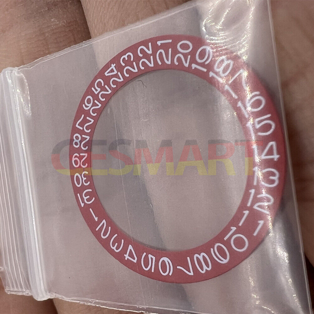 Red background date wheel with white font, compatible with Miyota NH35 NH36 movements, watch accessory.